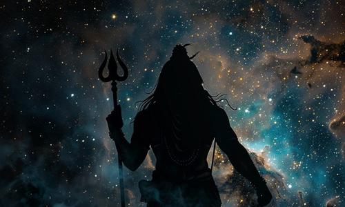 lord shiva on dark cosmic night