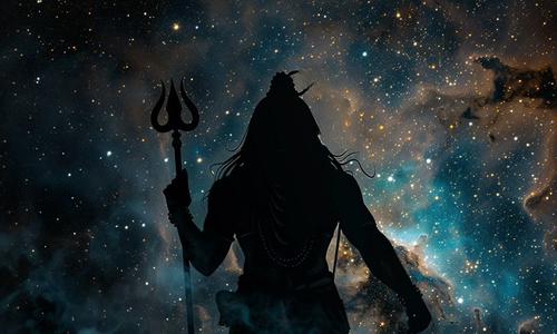 lord shiva on dark cosmic night